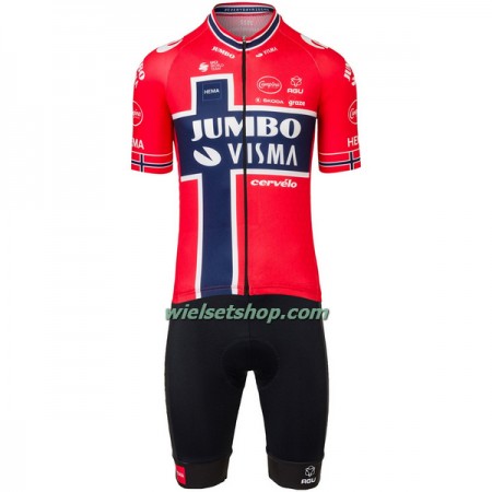 Fietskleding (Fietsshirt + Korte Koersbroek) 2022 Team Jumbo-Visma Noorse Kampioenschap